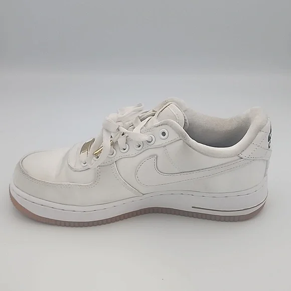Nike Air Force 1 White Satin Sneakers with Mini Gold Swoosh/Gold Weighted Laces - Picture 7 of 7
